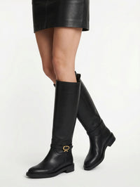 Bottes Ribbon Cavalier en cuir lisse - Noir