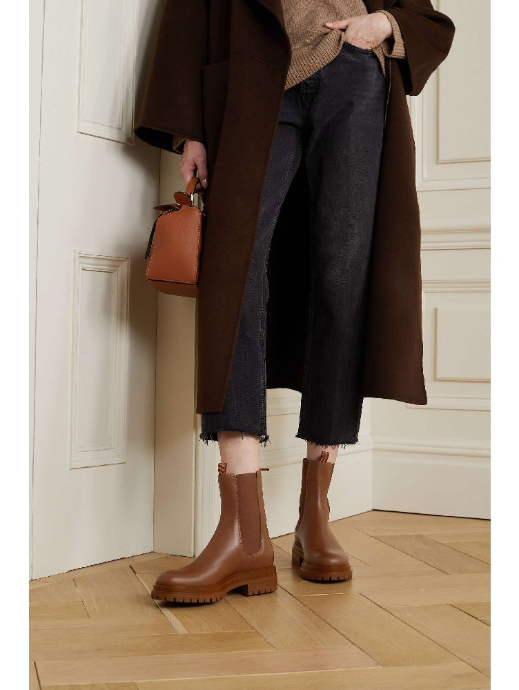 Bottines biker Chester 20 en cuir lisse - Marron