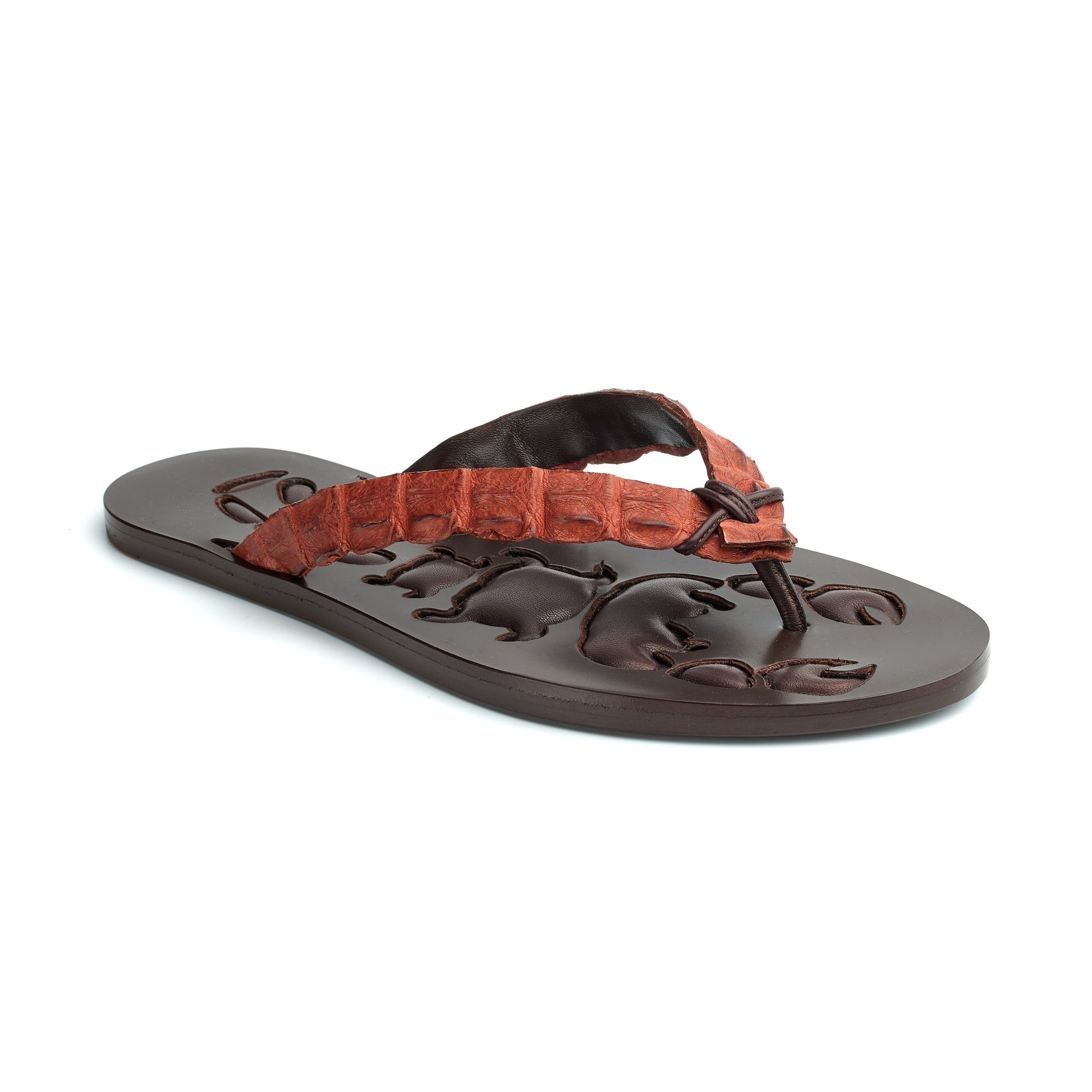 4qty NEW / Tongs Gigi en cuir d’alligator - Brown