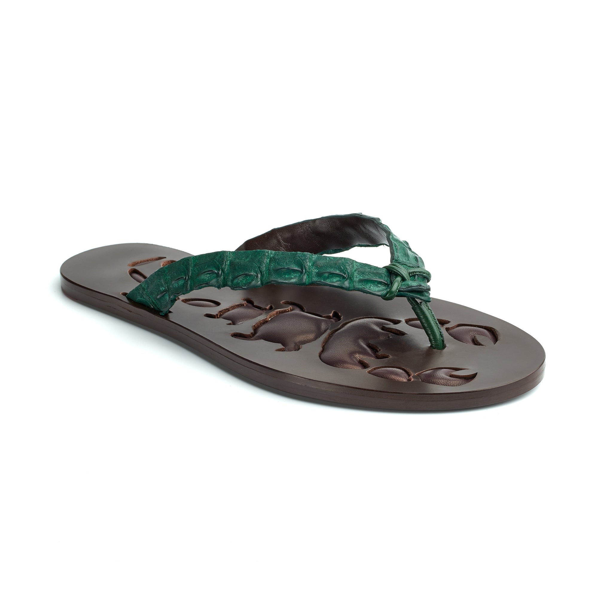 5qty NEW / Tongs Gigi en cuir d’alligator - Green