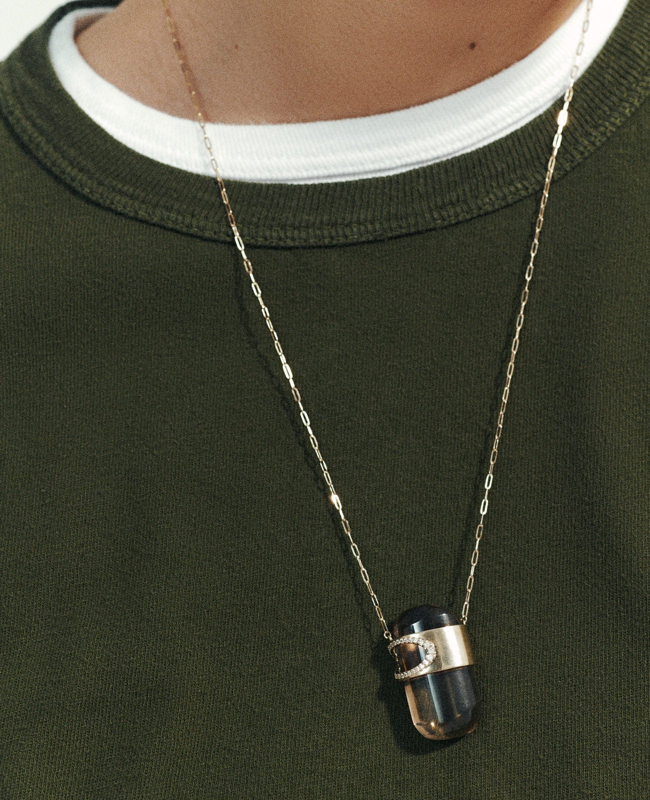 Gigi N°2 necklace in yellow gold - White sapphire & Smoky quartz