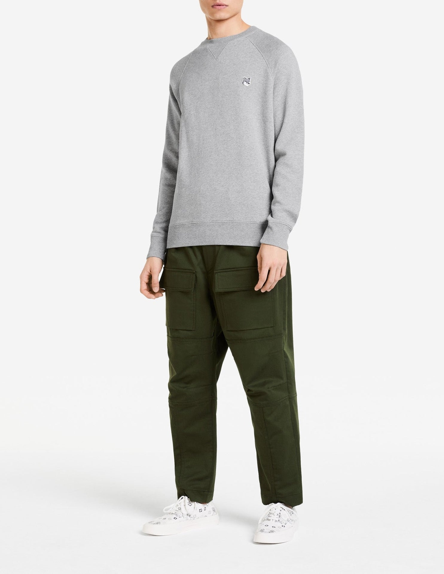 Round-neck sweatshirt with crest - Grey Melange