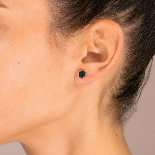 Boucles d'oreilles Ever en or blanc 18 carats et onyx - Noir