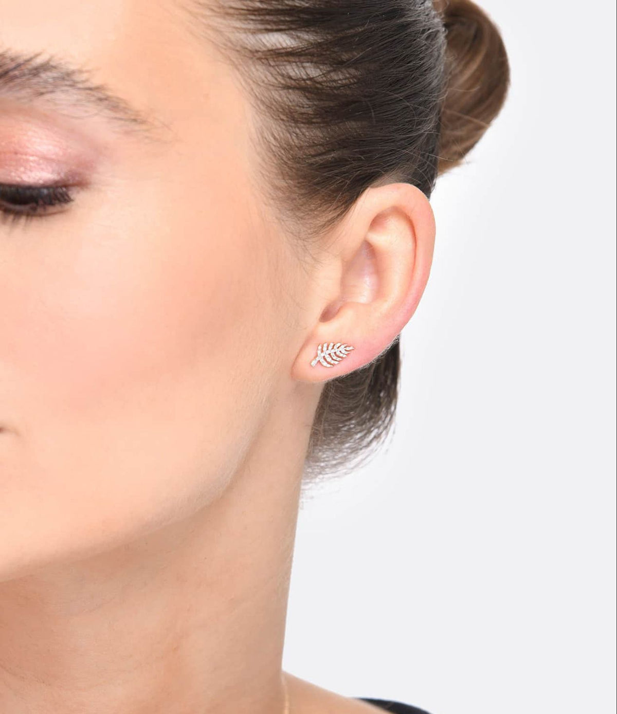 Mono boucle Palms en or rose 18 carats et diamants - Blanc