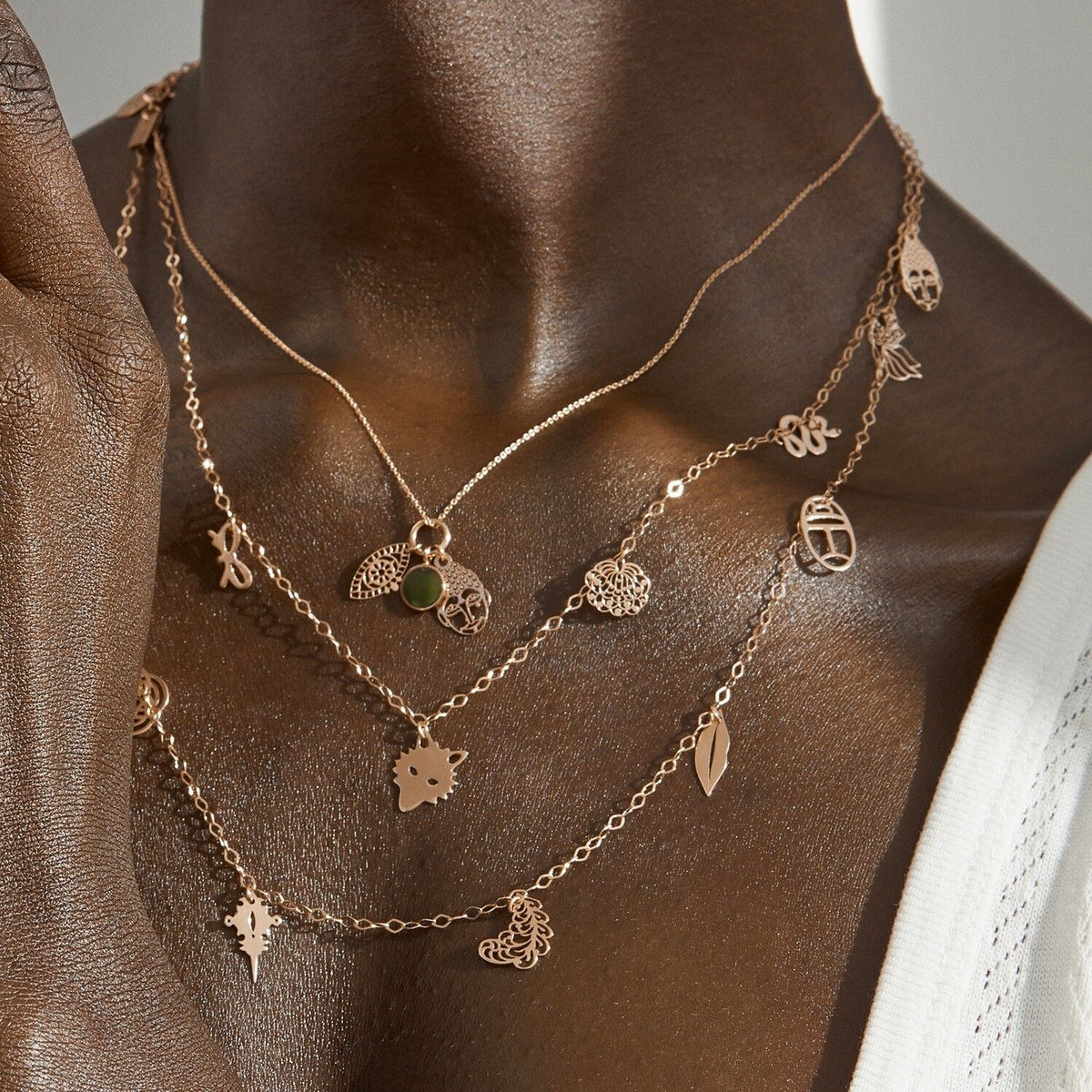 Twenty necklace in 18-carat rose gold and jade - Green