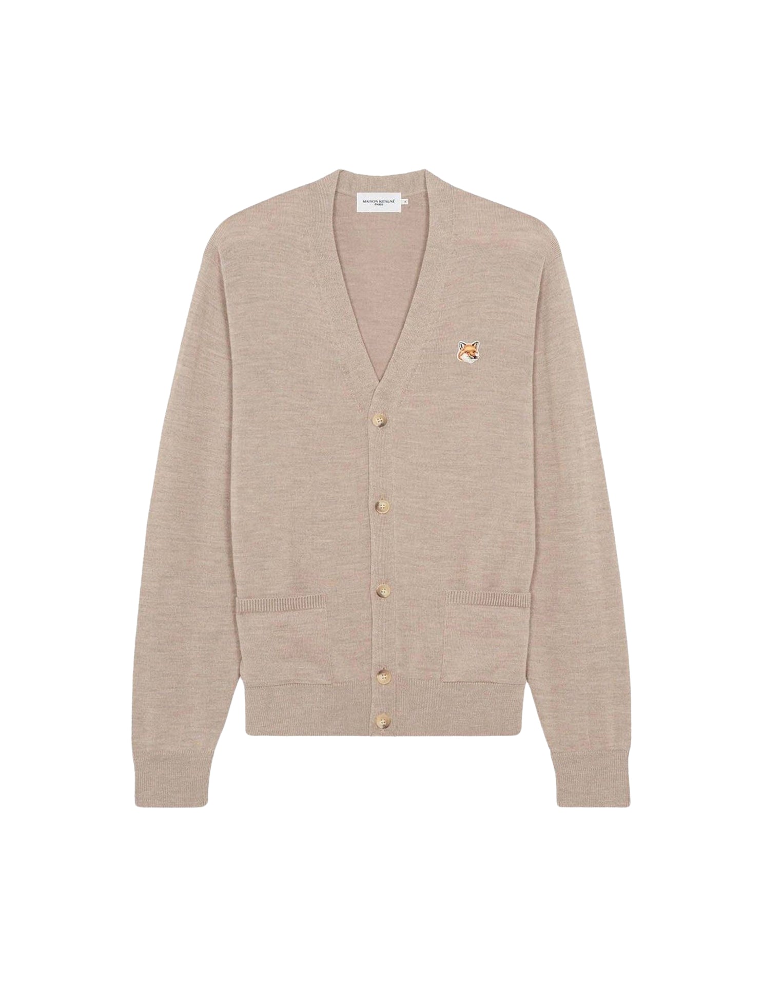 Cardigan à col V en laine - Beige Melange