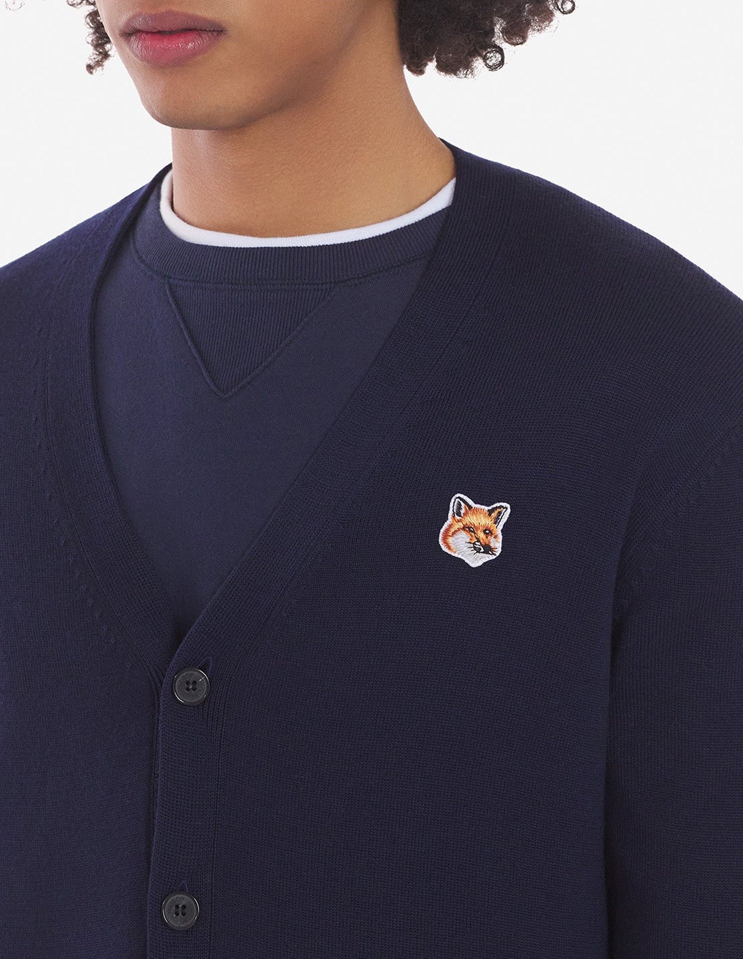Cardigan à col V en laine - Navy