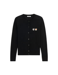 Cardigan à col roulé avec double écusson en laine - Black