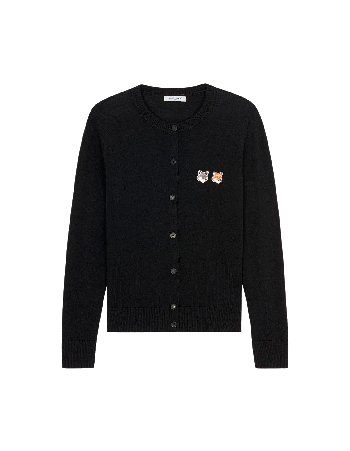 Cardigan à col roulé avec double écusson en laine - Black