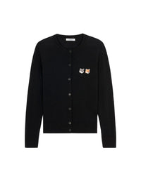 Turtleneck cardigan with double wool crest - Black