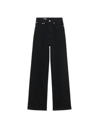 Pantalon large taille haute en denim - Stone Black