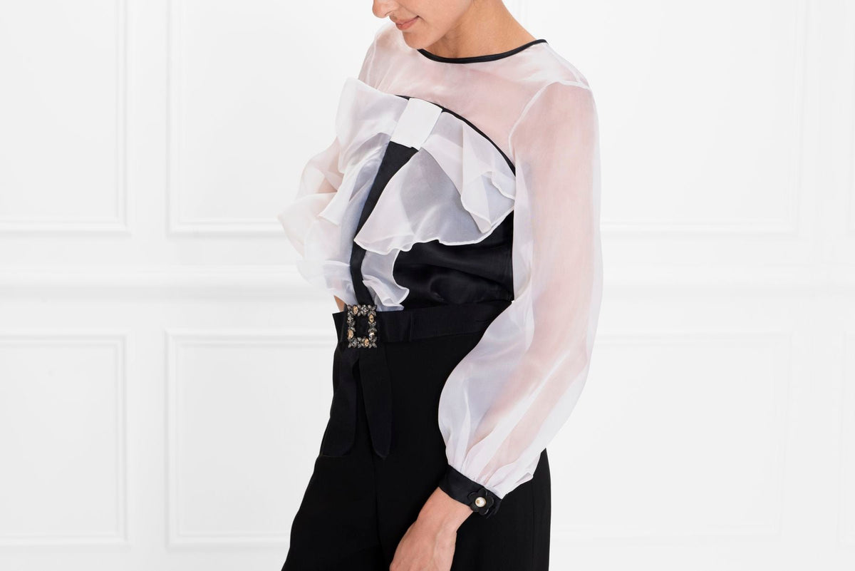 Blouse Ezaline en soie - Black & White