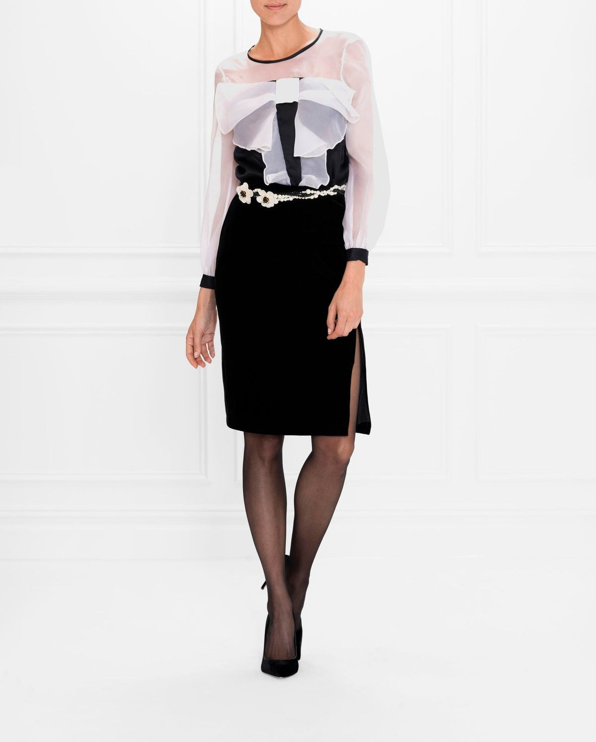 Blouse Ezaline en soie - Black & White
