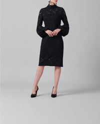 Robe Lully en dentelle à manches ballons - Black