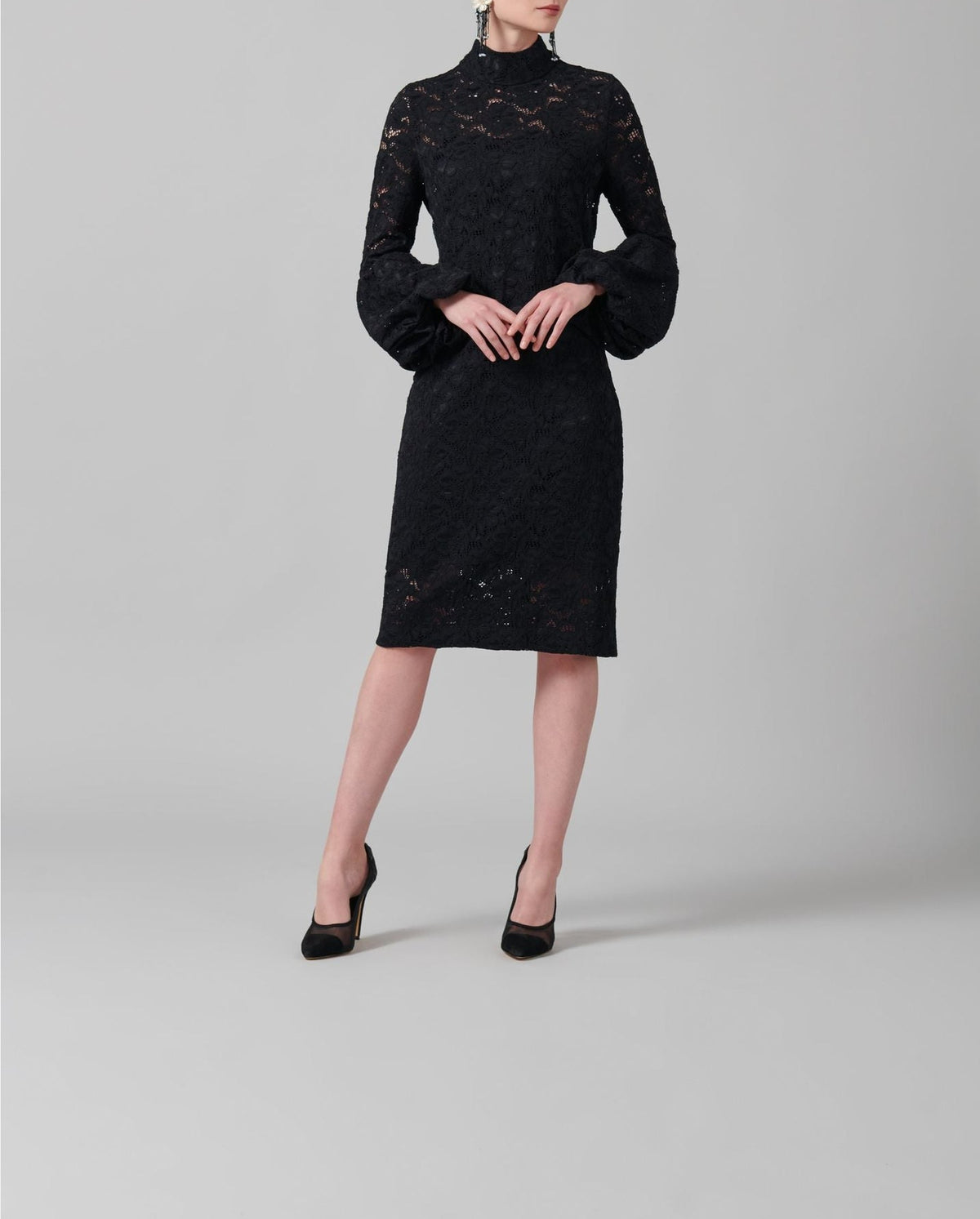Robe Lully en dentelle à manches ballons - Black