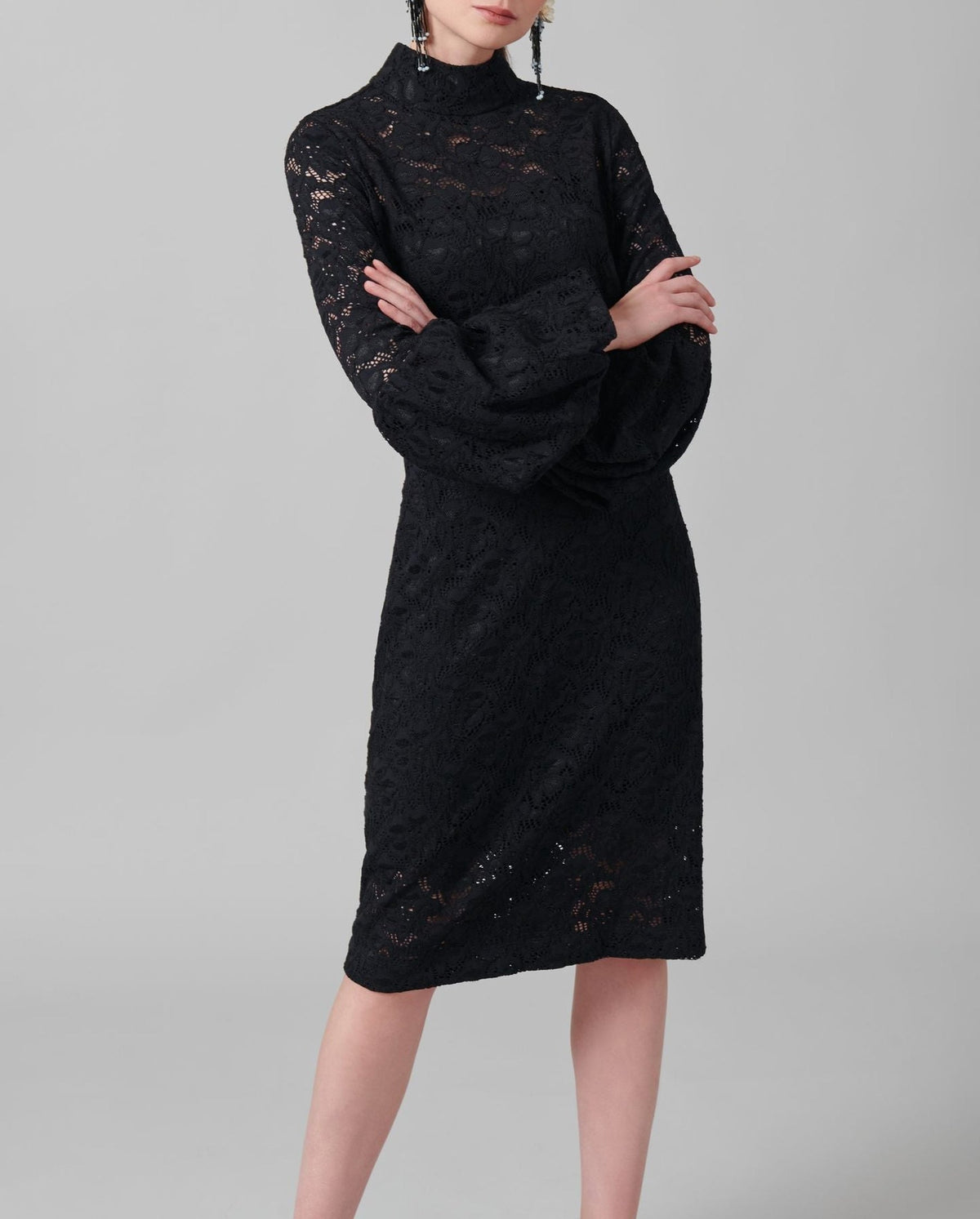 Robe Lully en dentelle à manches ballons - Black