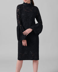 Robe Lully en dentelle à manches ballons - Black