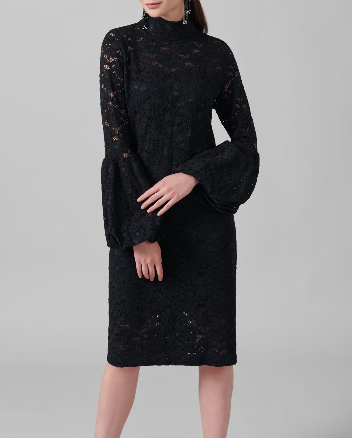 Robe Lully en dentelle à manches ballons - Black