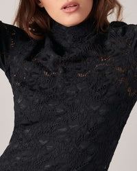 Robe Lully en dentelle à manches ballons - Black