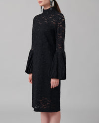 Robe Lully en dentelle à manches ballons - Black