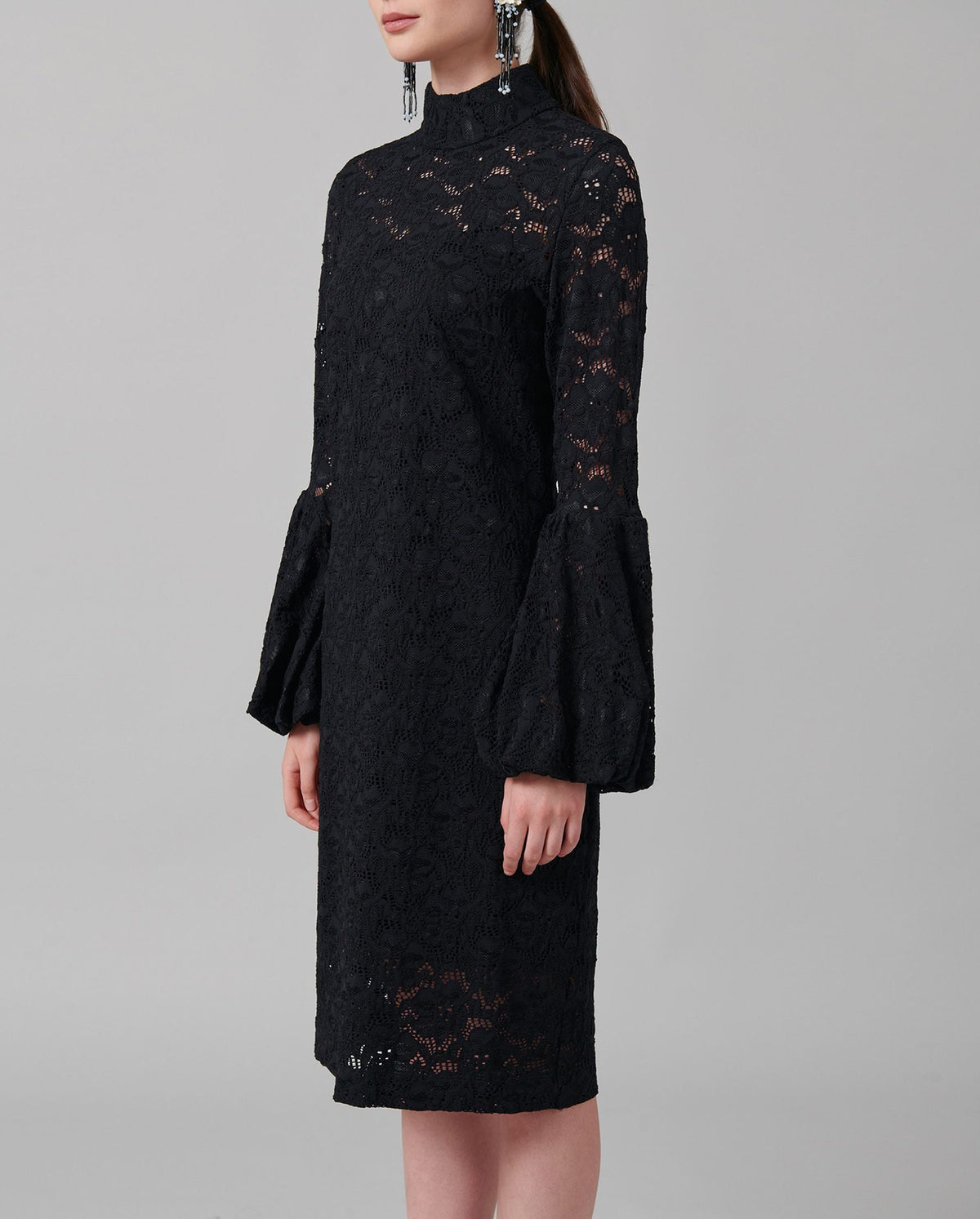 Robe Lully en dentelle à manches ballons - Black