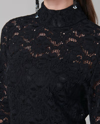 Robe Lully en dentelle à manches ballons - Noir