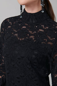 Robe Lully en dentelle à manches ballons - Black