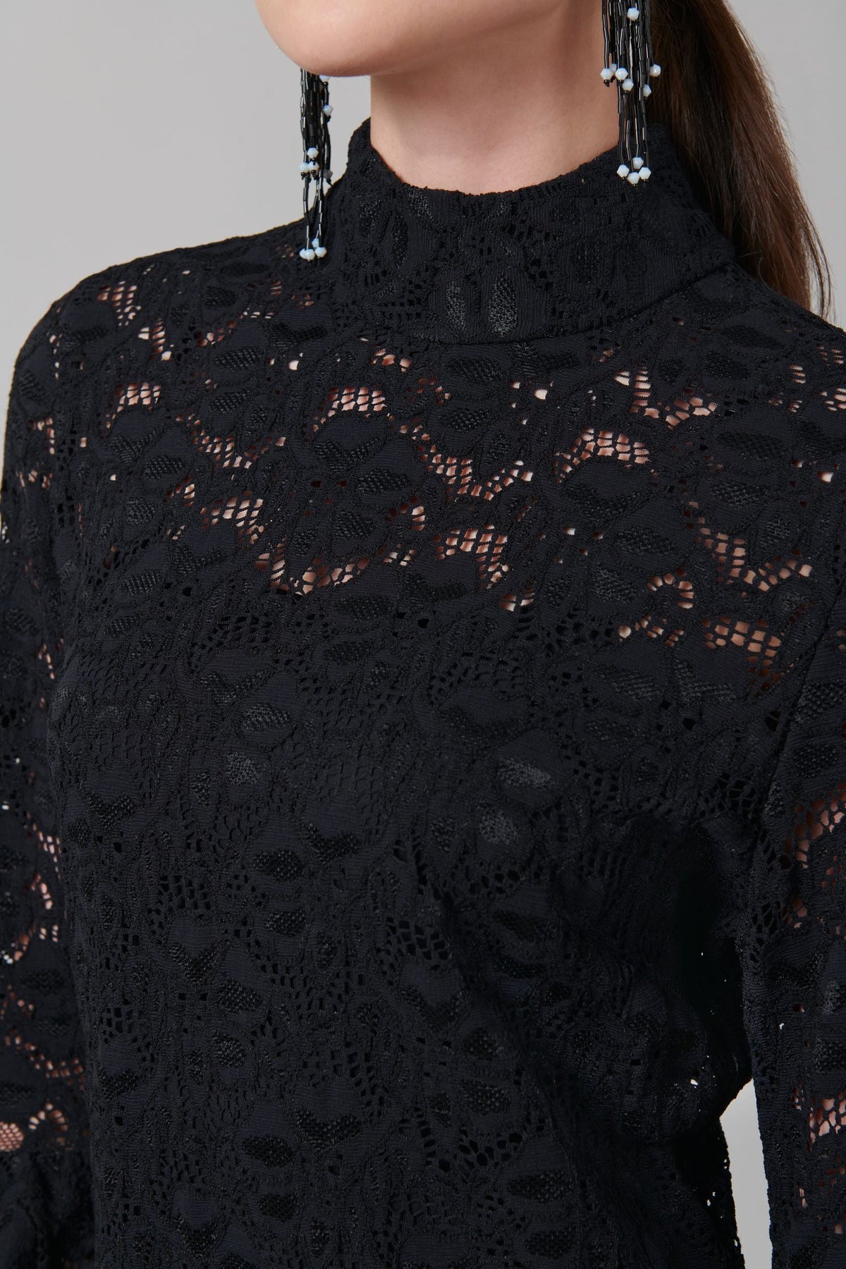 Robe Lully en dentelle à manches ballons - Black
