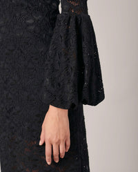 Robe Lully en dentelle à manches ballons - Black