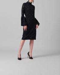 Robe Lully en dentelle à manches ballons - Black