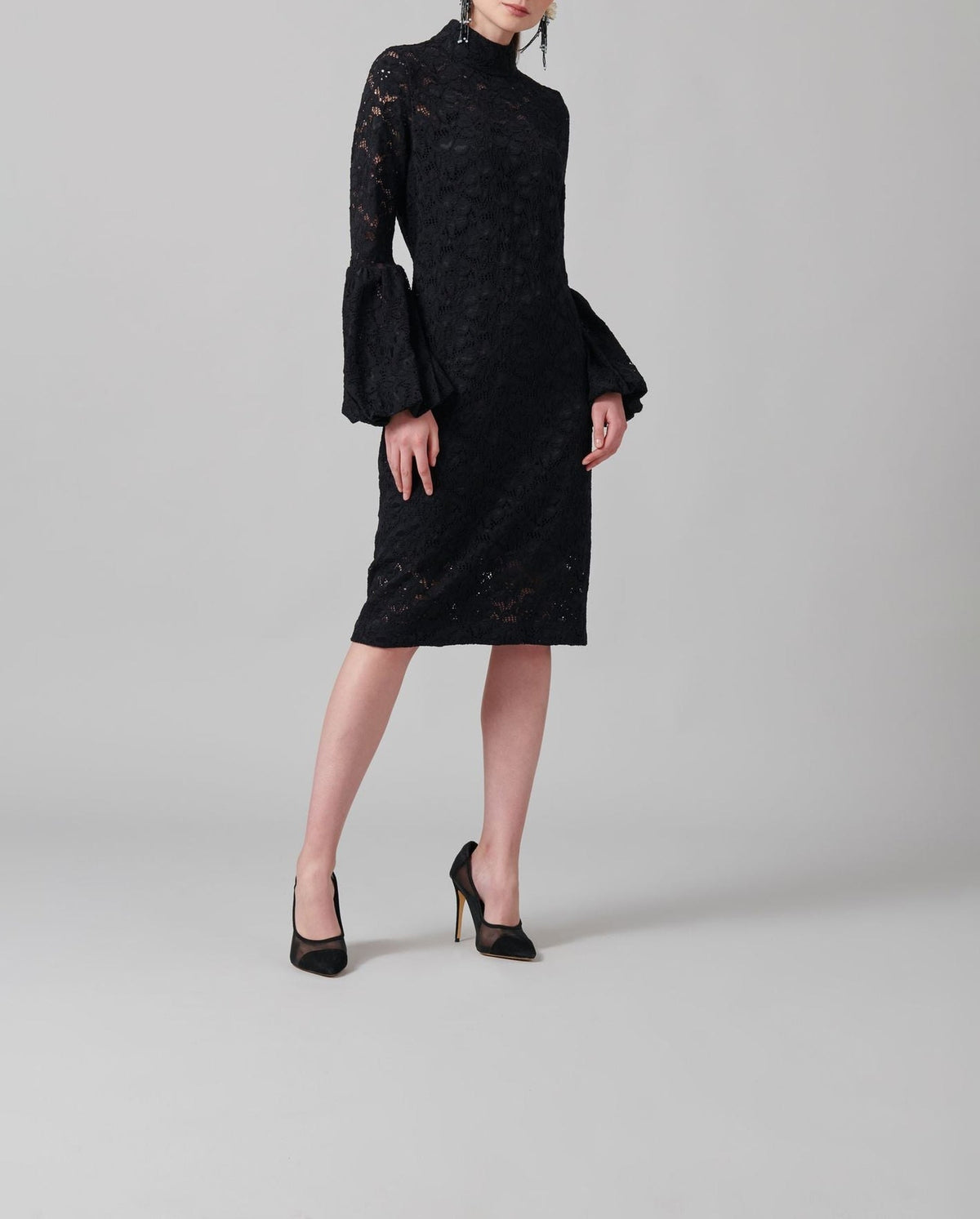Robe Lully en dentelle à manches ballons - Black