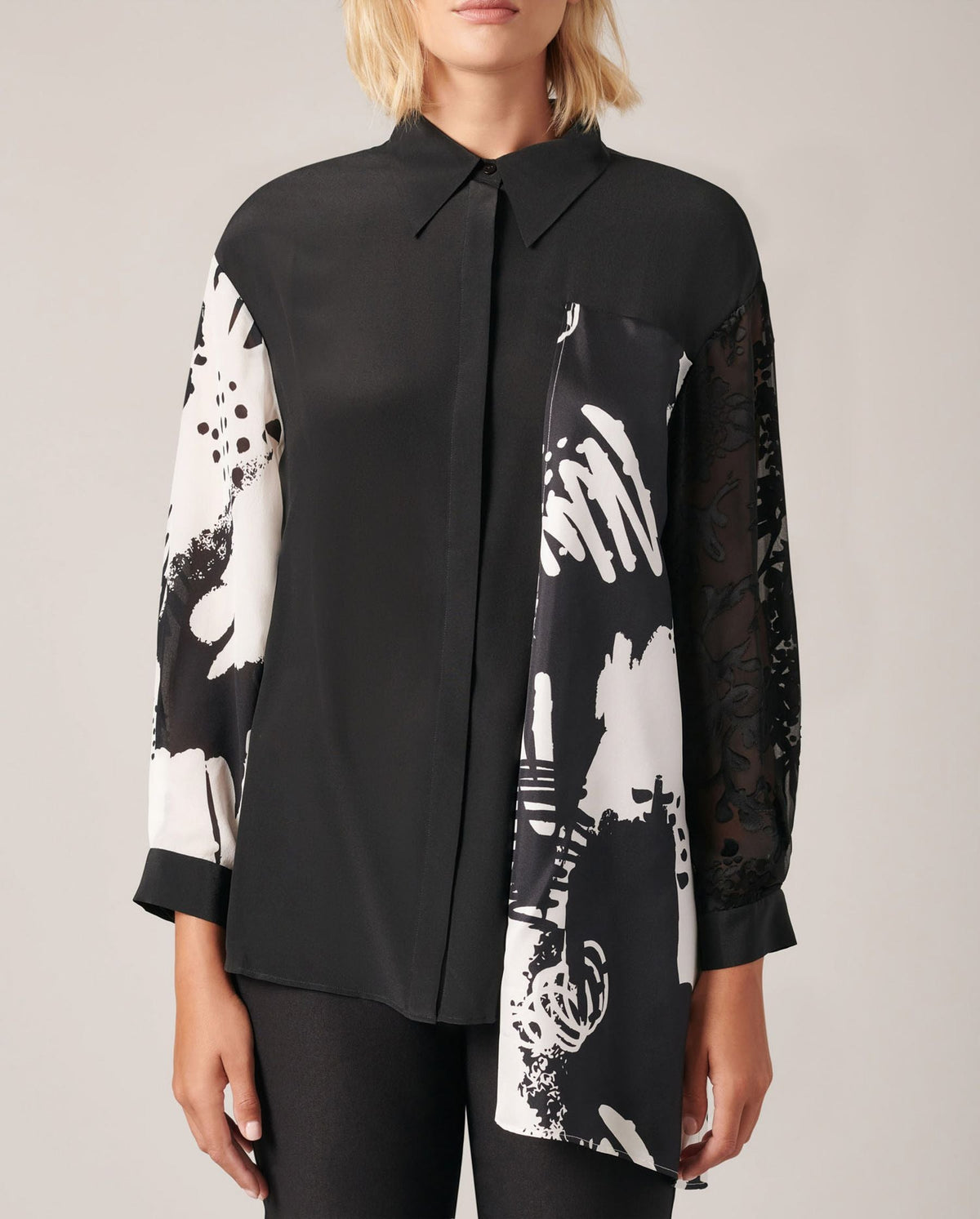 Chemise London en soie - Black & White