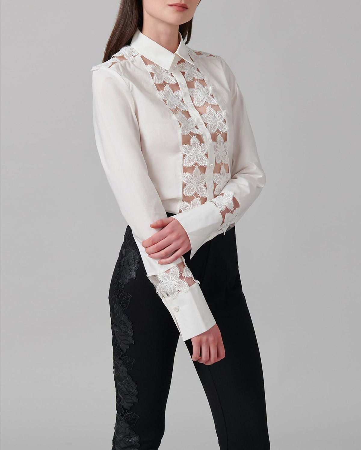 Chemise Melopée en dentelle à détails brodés - Moon White