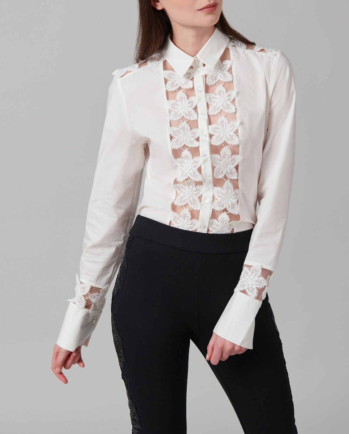 Chemise Melopée en dentelle à détails brodés - Moon White