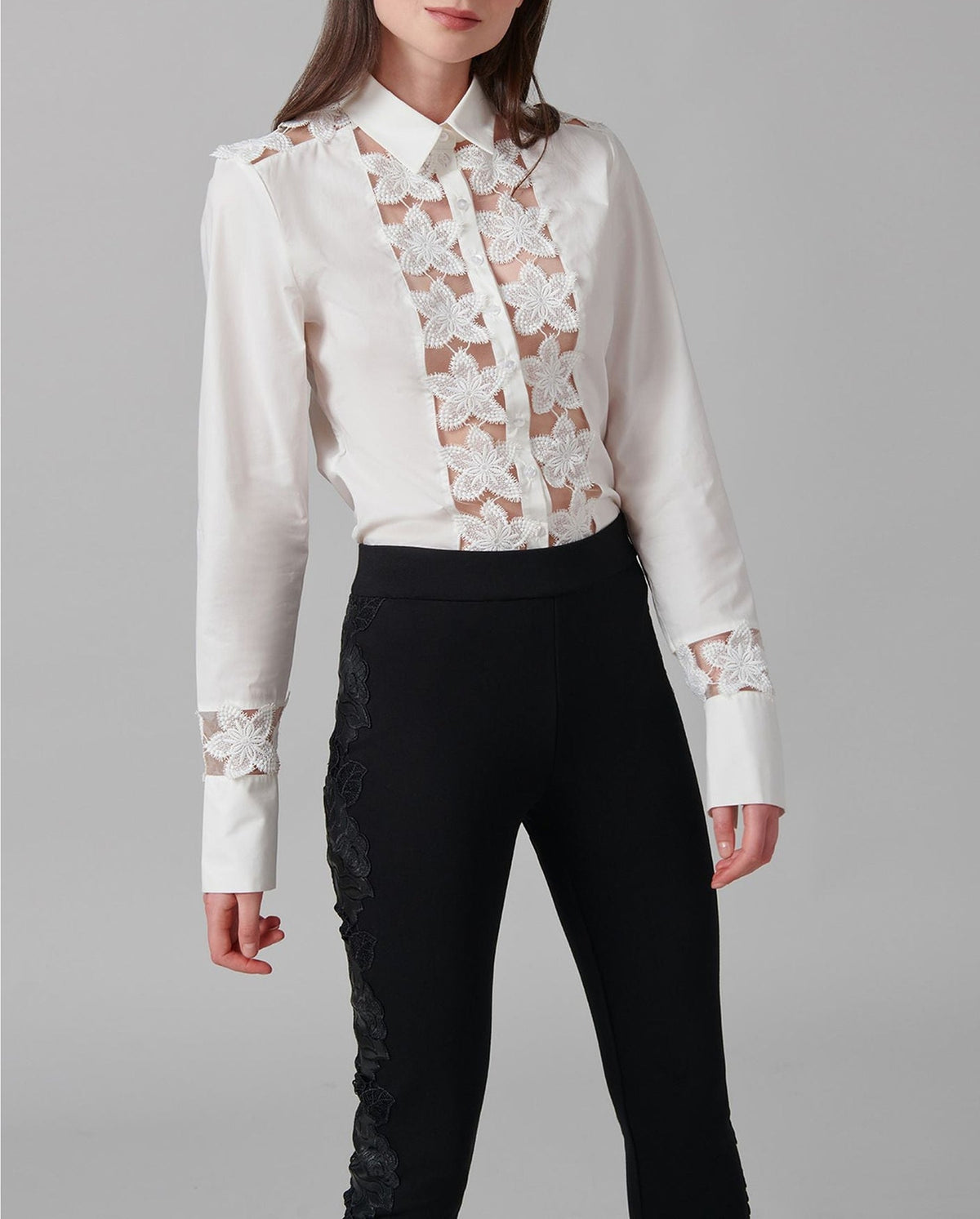 Chemise Melopée en dentelle à détails brodés - Moon White