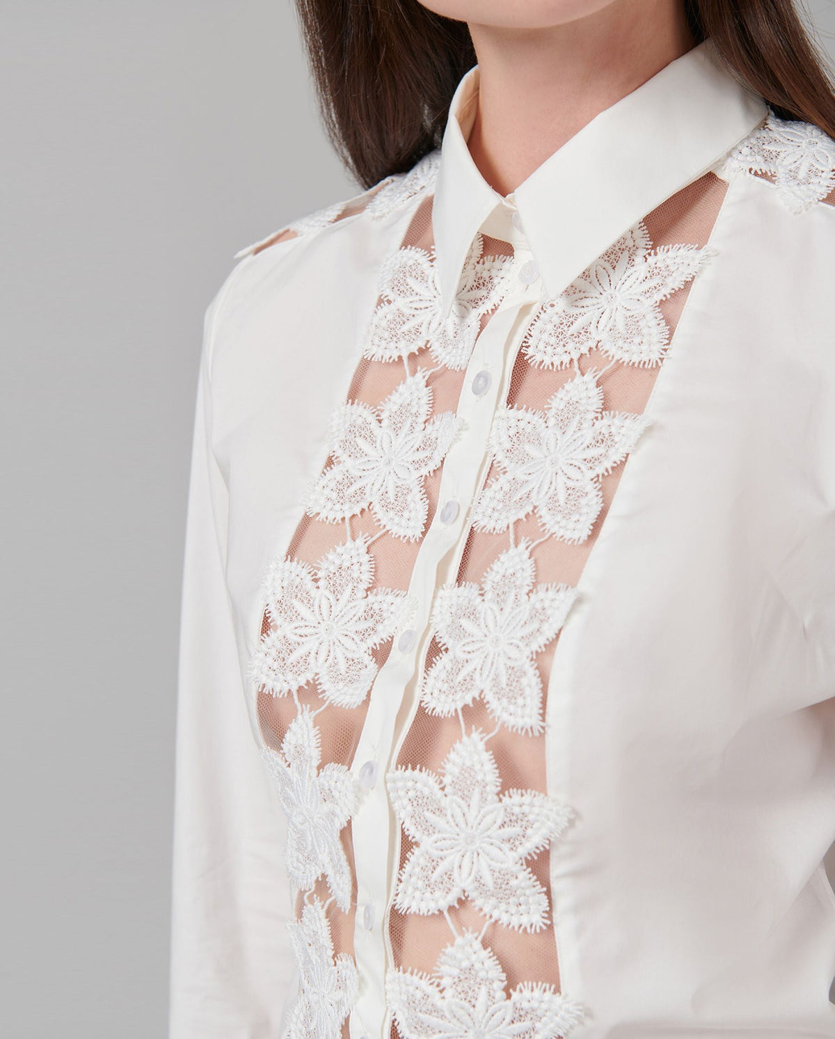 Chemise Melopée en dentelle à détails brodés - Moon White