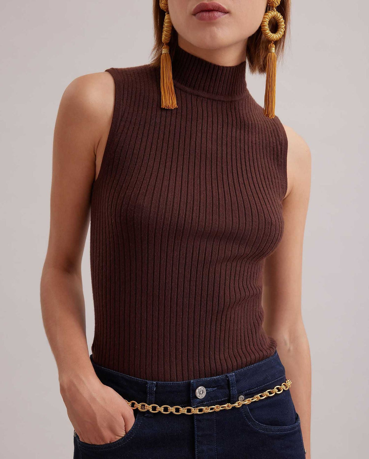 Top en maille Solo sans manche - Chocolate