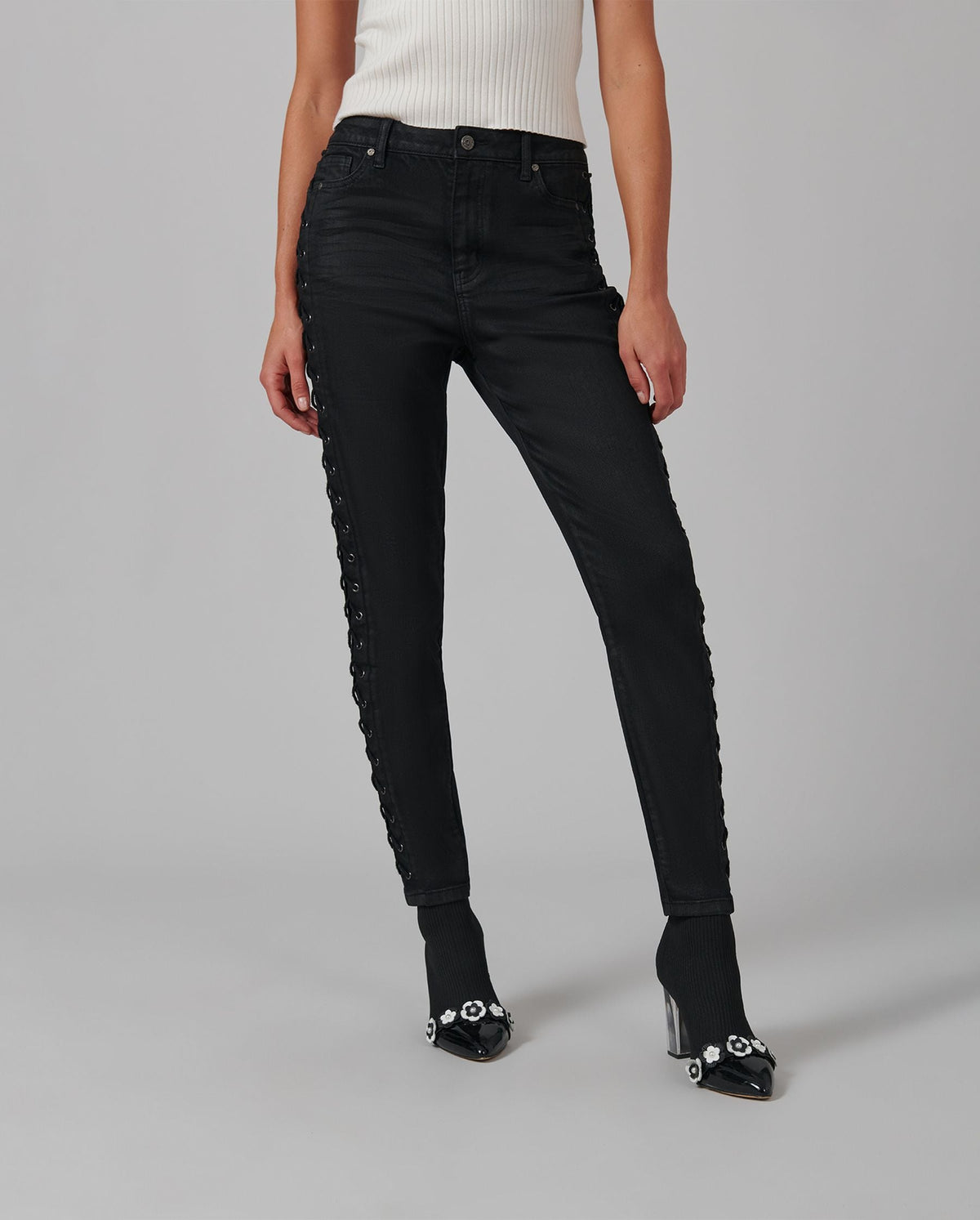 Jeans skinny Rock à laçets - Black