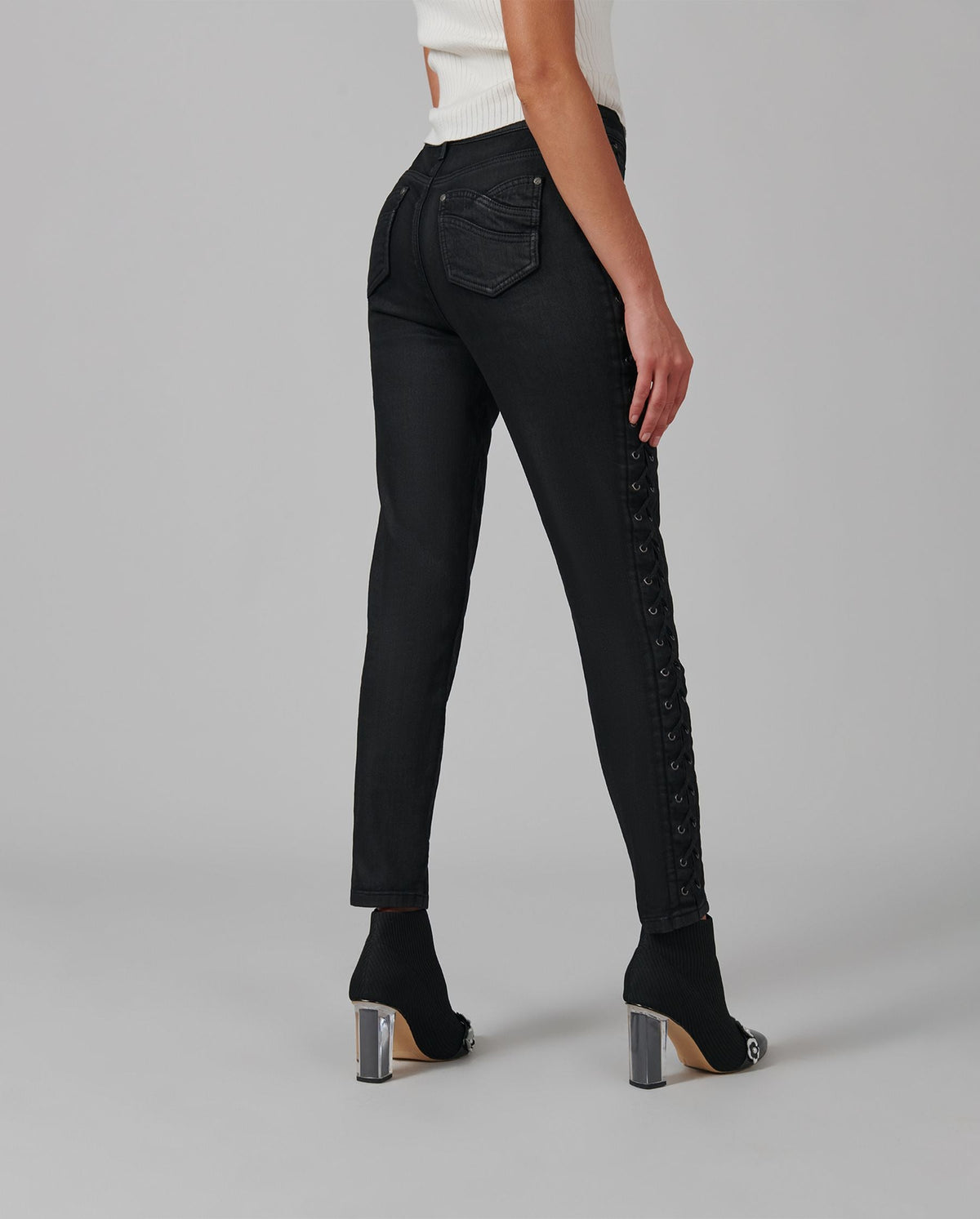 Jeans skinny Rock à laçets - Black