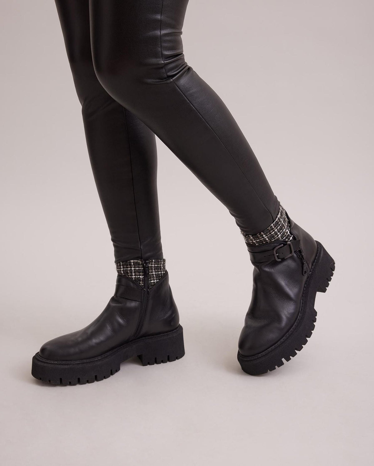 Bottines Dorval en cuir et twéed - Black