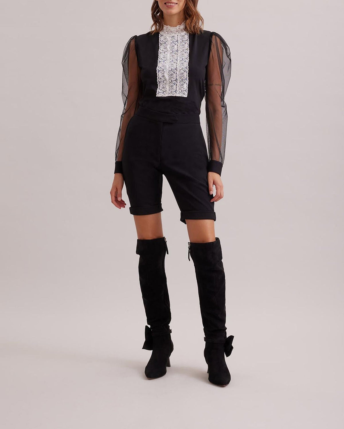Top Epopée à ruban en dentelle - Black