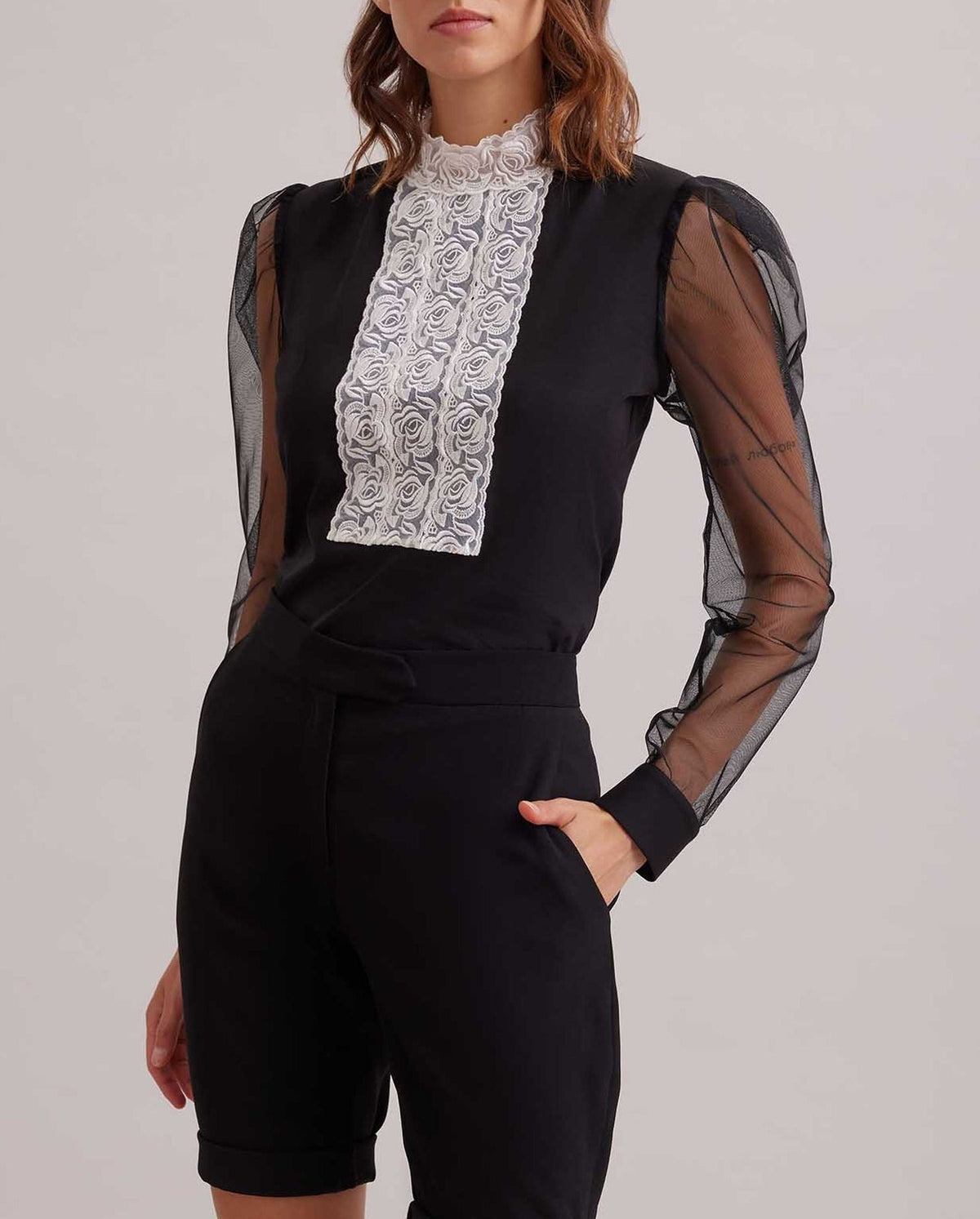 Top Epopée à ruban en dentelle - Black