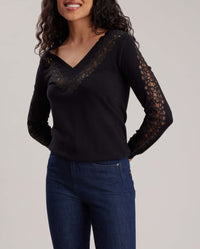Pull Edmée en tricot ample à dentelle - Black