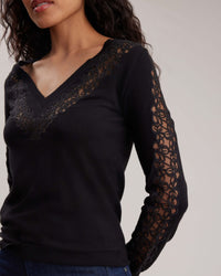 Pull Edmée en tricot ample à dentelle - Black