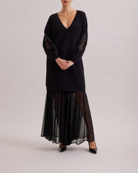 Robe Academy en laine à détails brodés - Black
