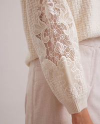 Pull College en laine à détails brodés - Moon White