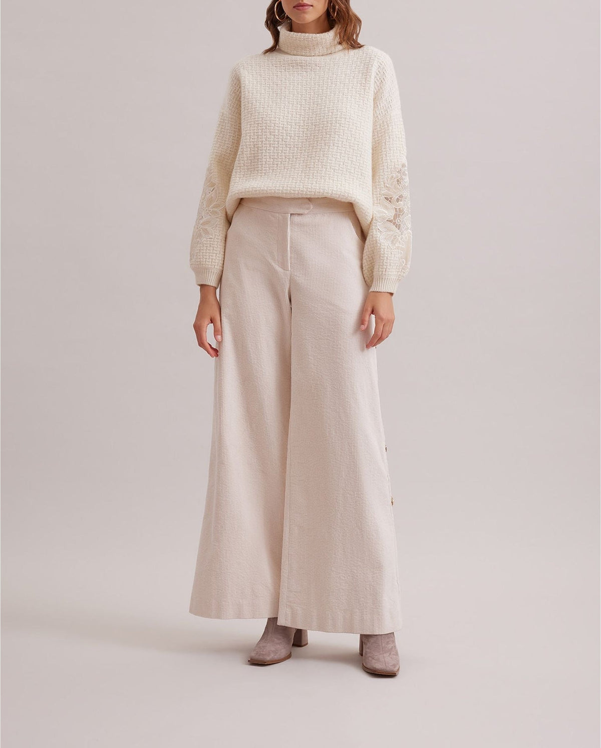 Pull College en laine à détails brodés - Moon White