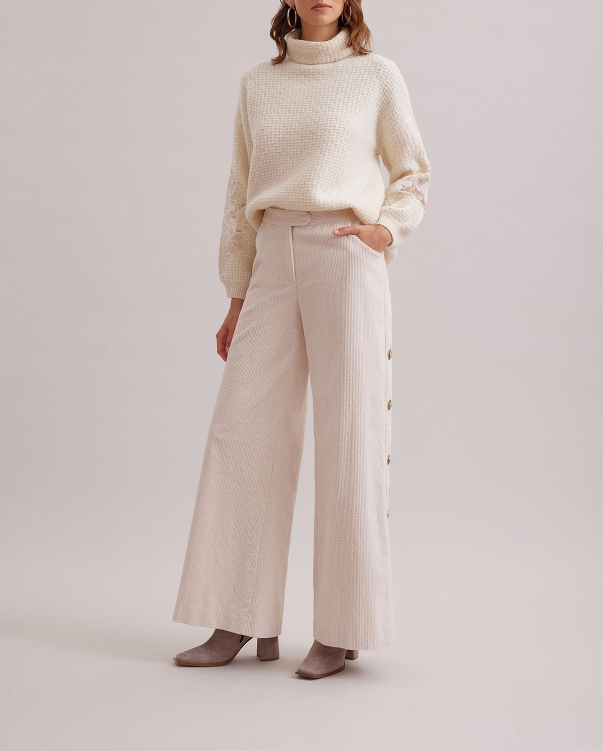 Pull College en laine à détails brodés - Moon White