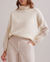 Pull College en laine à détails brodés - Moon White
