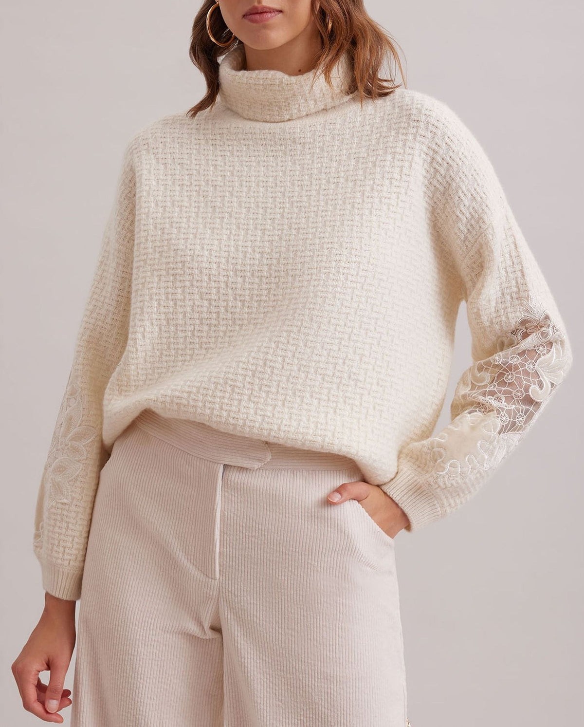 Pull College en laine à détails brodés - Moon White